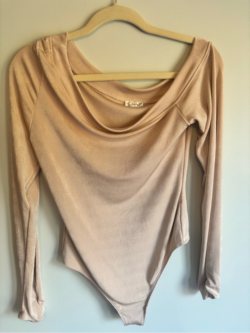 Free People Long-Sleeve Draped Neck Bodysuit - Beige